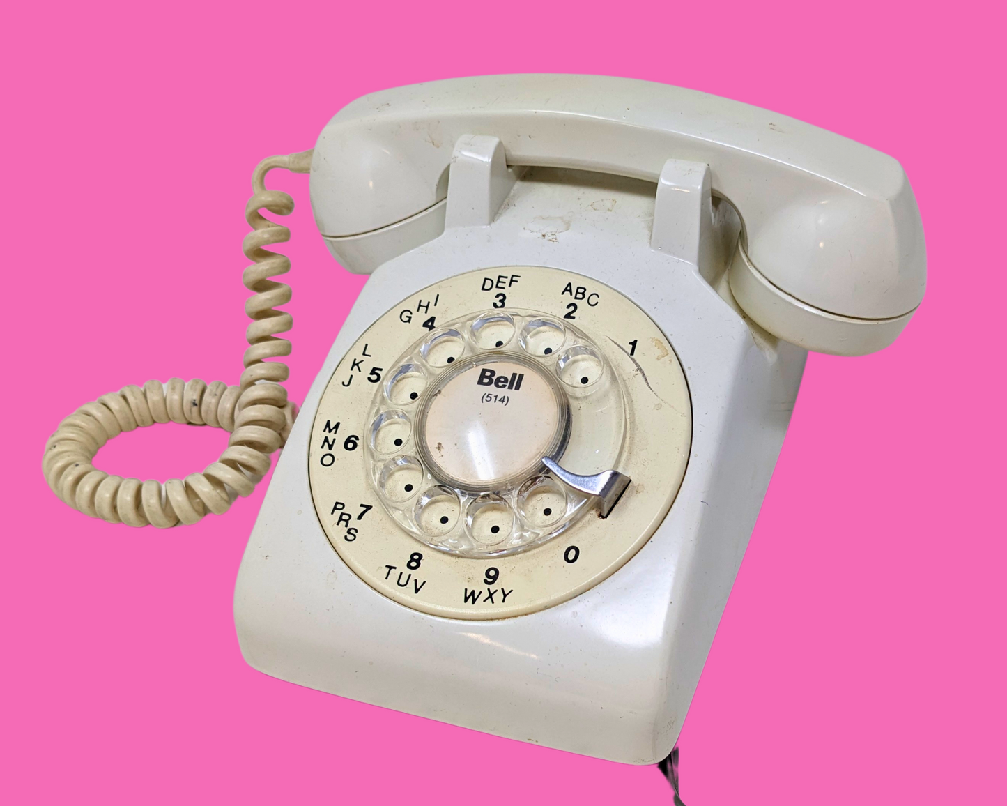 Téléphone rotatif blanc vintage des années 1980, non testé