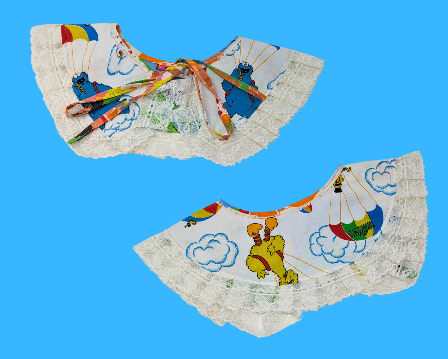 Handmade, Upcycled, Reversible Pilgrim Collar with Frill Made With Sesame Street Bedsheets