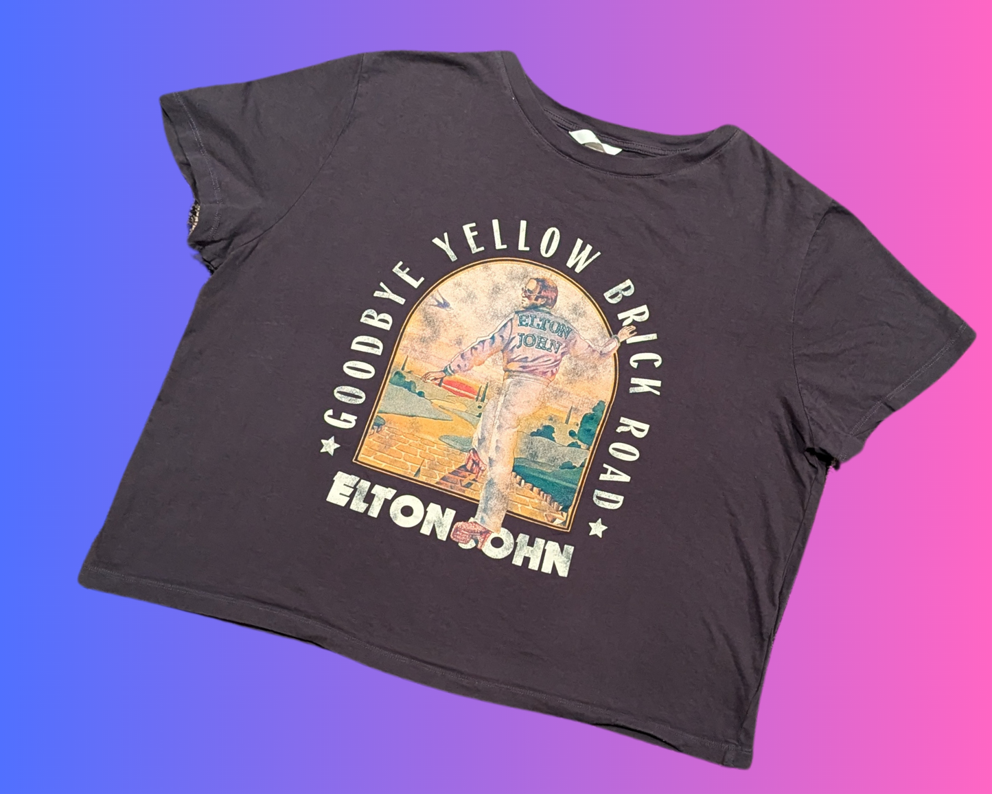 Y2K Elton John Goodbye Yellow Brick Road Crop-Top Size XL