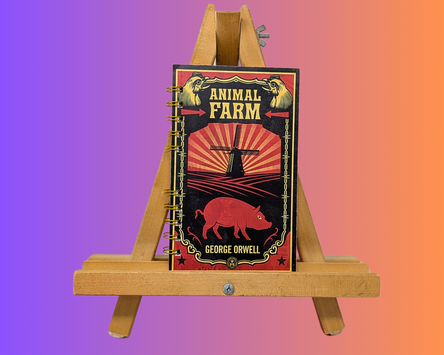Carnet de notes fait main et recyclé du roman La Ferme des animaux de George Orwell