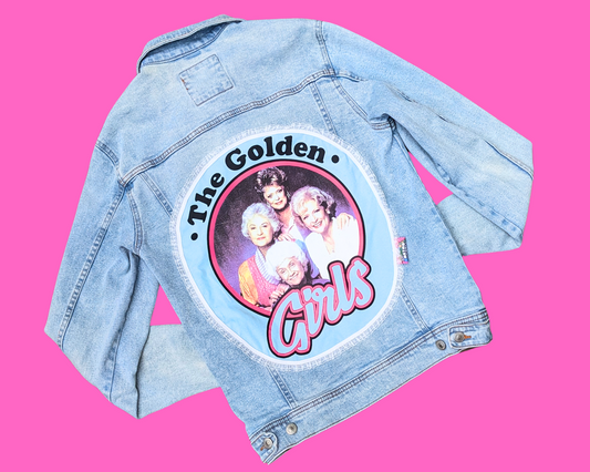 Veste en jean The Golden Girls, fabriquée à la main et recyclée, taille S