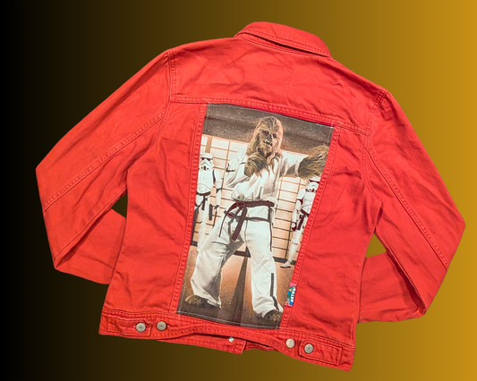 Veste en jean rouge Chewbacca Star Wars faite à la main et recyclée, taille M