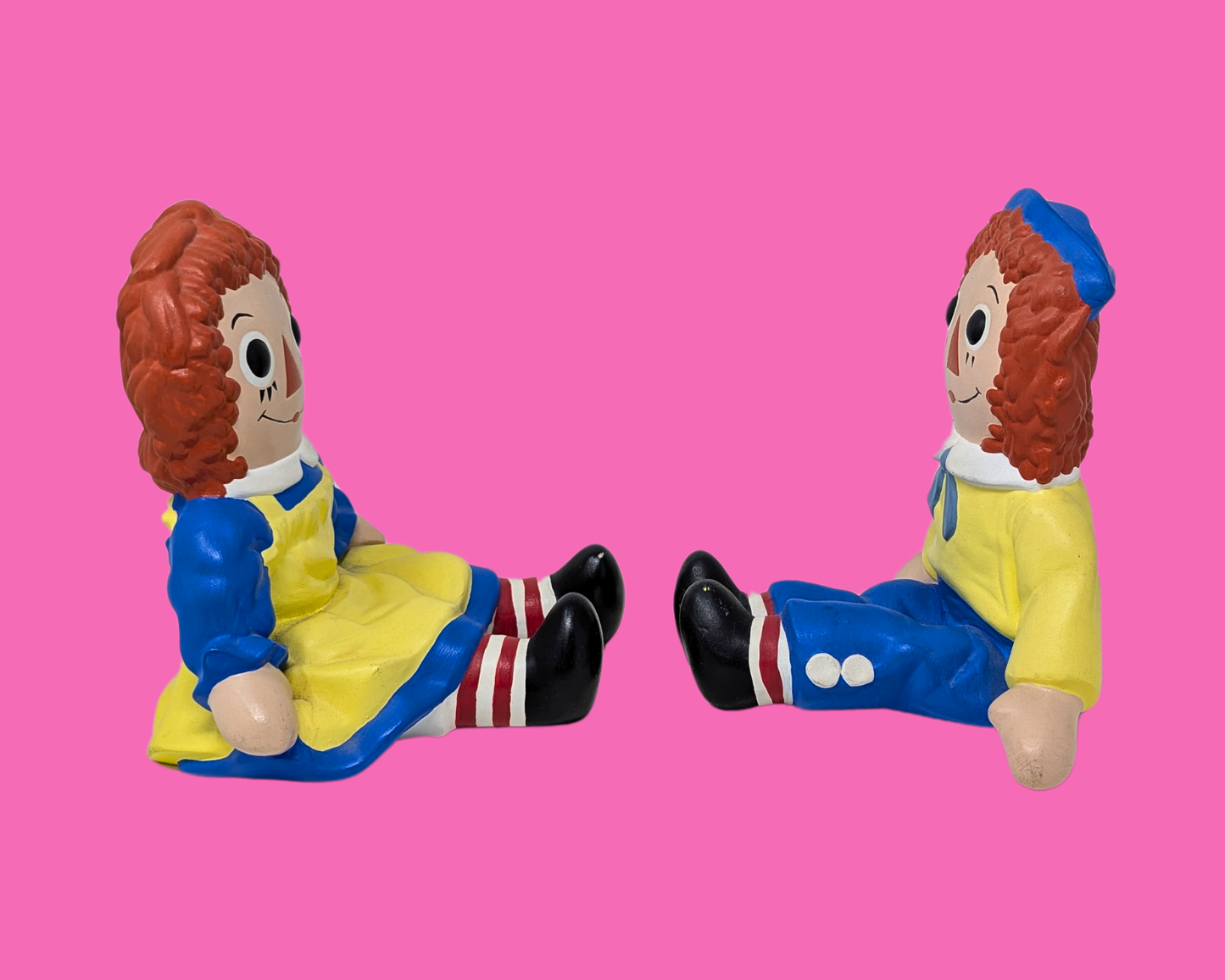 Vintage 1980's Handmade, Raggedy Ann and Andy Pottery Bookends