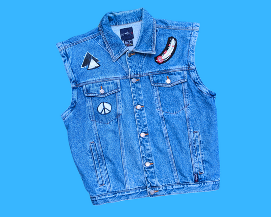 Veste/gilet en jean MTV fait main et recyclé, taille M