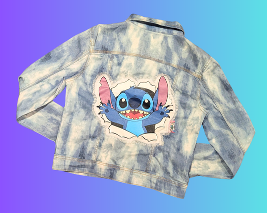 Handmade, Upcycled Stitch from Lilo & Stitch Denim Jacket Size L