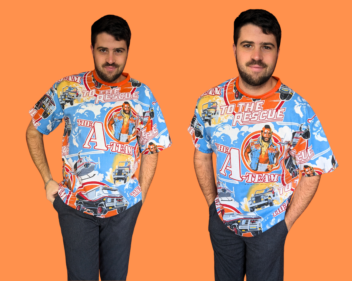 T-shirt surdimensionné « L'Agence tous risques » fait main et recyclé, taille XS – Taille M