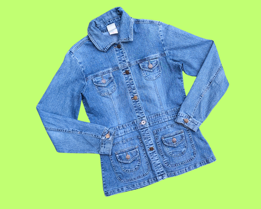 Veste en jean Teletubbies faite à la main et recyclée, taille S