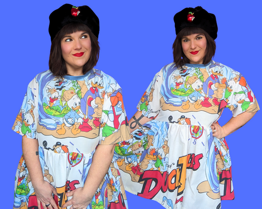Robe-t-shirt drapée Walt Disney's Duck Tales, fabriquée à la main et recyclée, taille S à XL