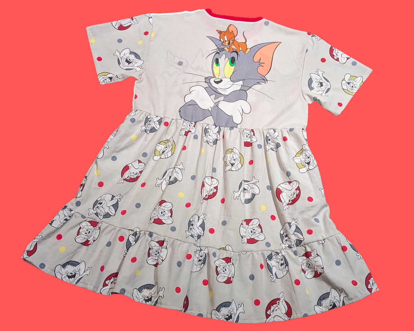 Handmade, Upcycled Vintage 1990's Tom and Jerry Bedsheet and Pillowcase T-Shirt Dress Fits Size S-M-L-XL