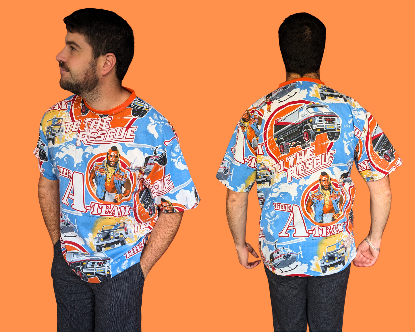 T-shirt surdimensionné « L'Agence tous risques » fait main et recyclé, taille XS – Taille M