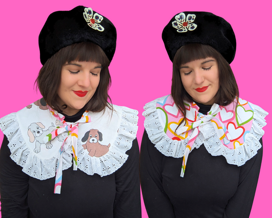 Collier de pèlerin réversible fait main, recyclé et avec volant, fabriqué avec des draps de lit Hound Dogs