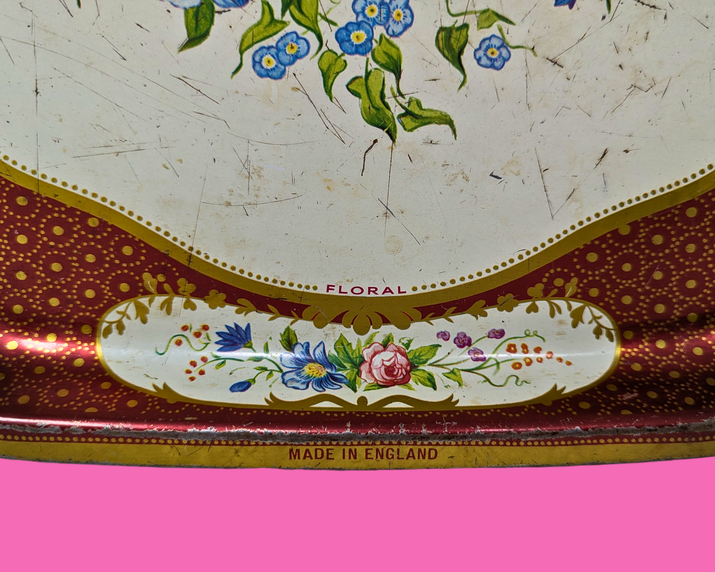 Plateau floral en métal vintage des années 1960, fabriqué en Angleterre