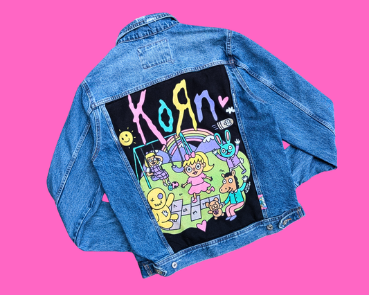 Handmade, Upcycled Korn Denim Jacket Size L