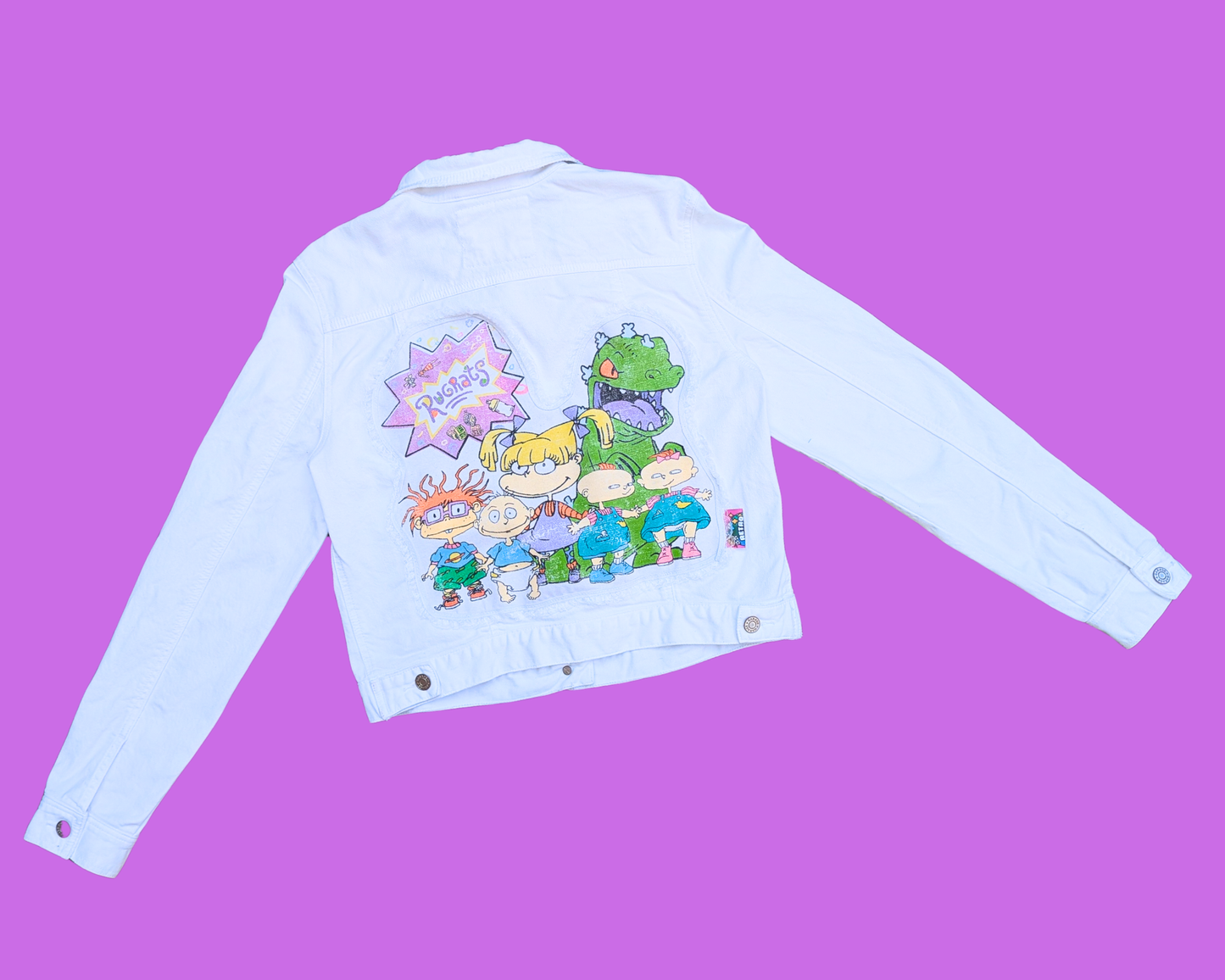 Handmade, Upcycled Rugrats White Denim Jacket Size L