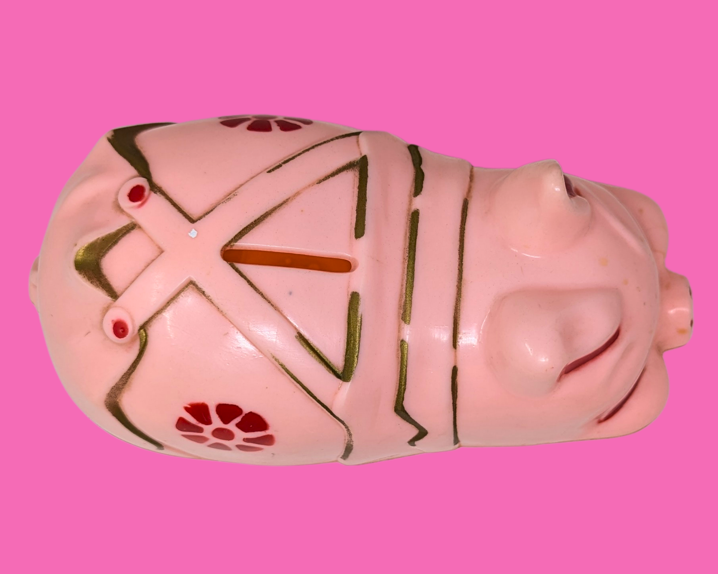 Tirelire cochon en plastique rose vintage des années 1960