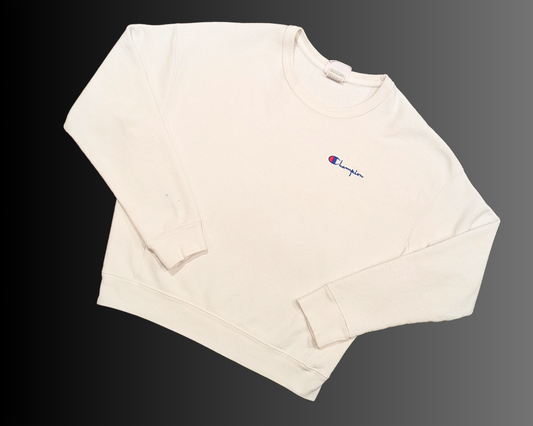 Pull ras du cou blanc Champion Y2K, taille L, mais taille plus petit