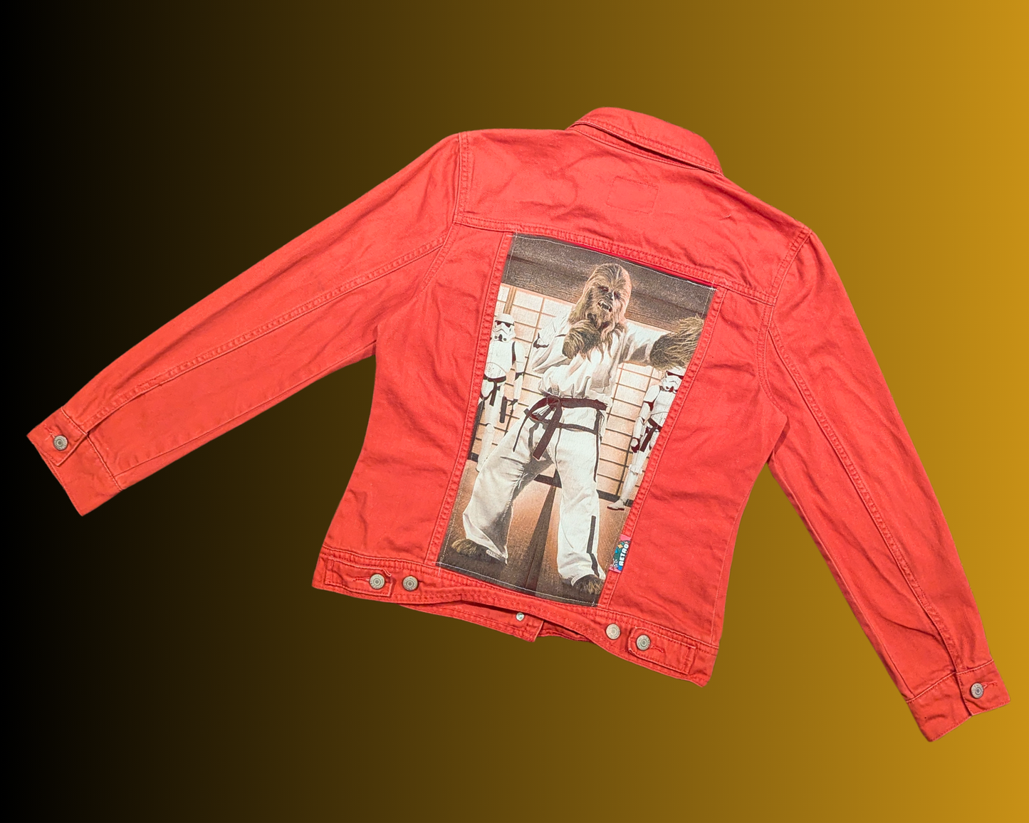 Veste en jean rouge Chewbacca Star Wars faite à la main et recyclée, taille M