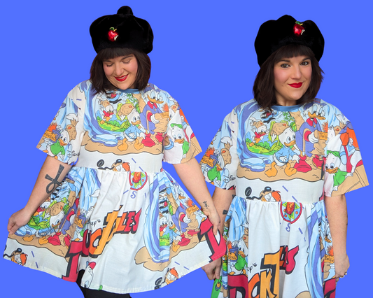 Robe-t-shirt drapée Walt Disney's Duck Tales, fabriquée à la main et recyclée, taille S à XL