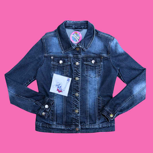 Pabst Blue Ribbon Beer Upcycled T-Shirt Denim Jacket Size S