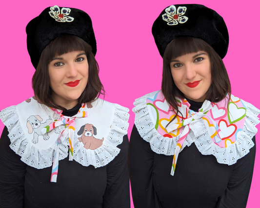 Collier de pèlerin réversible fait main, recyclé et avec volant, fabriqué avec des draps de lit Hound Dogs