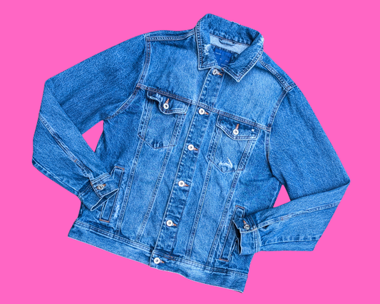 Handmade, Upcycled Korn Denim Jacket Size L