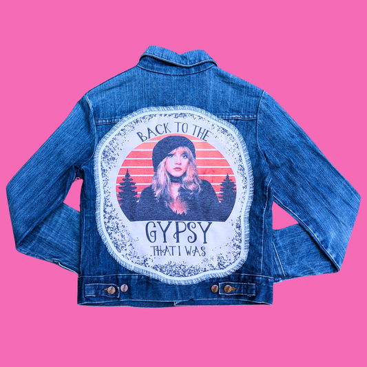 Stevie Nicks, Back to the Gypsy, Upcycled T-Shirt Denim Jacket Size M