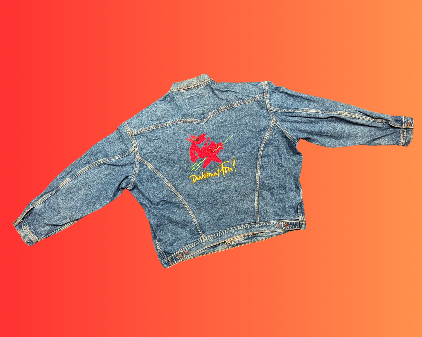 Vintage 1990's Just for Laughs Embroidery, Juste Pour Rire, Diablement Fou ! Levis Denim Jacket 2XL