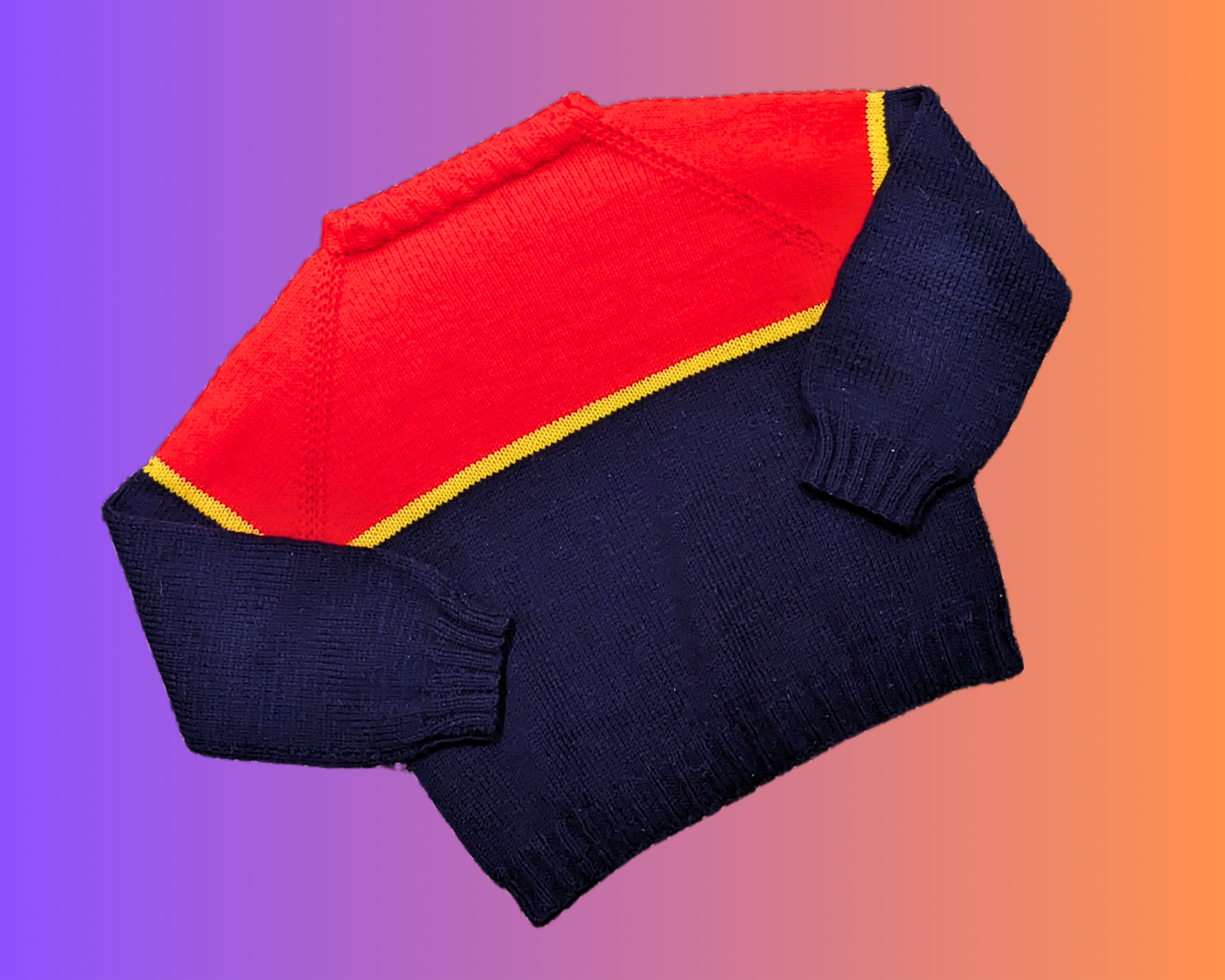 Vintage 1970's Red and Blue Knit Sweater Size L
