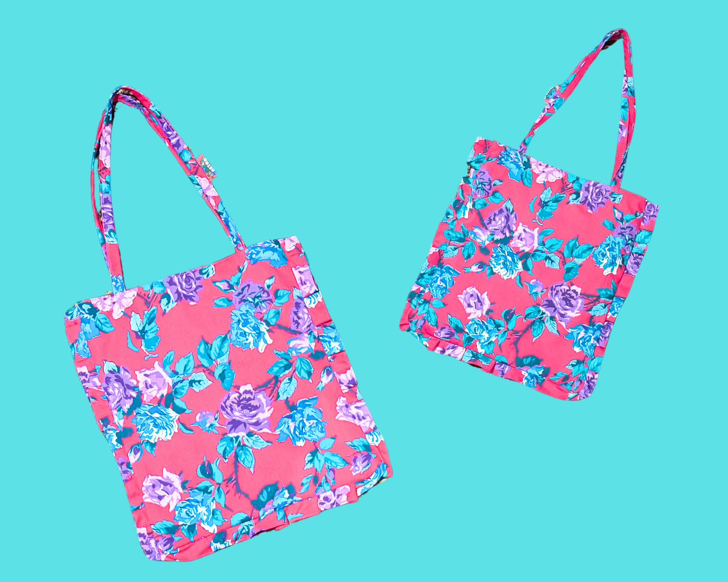 Sac fourre-tout en tissu fleuri rose fait main et recyclé