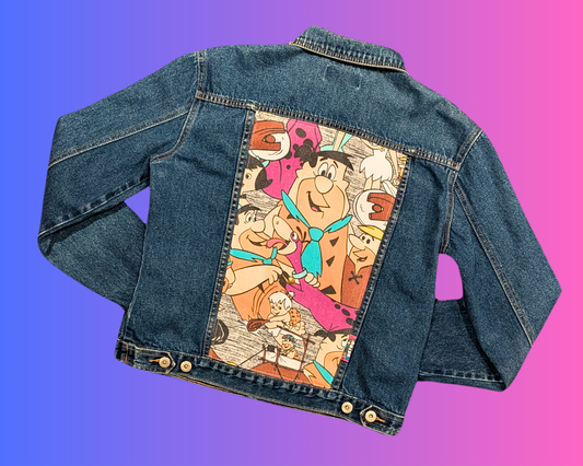 Veste en jean Les Pierrafeu, fabriquée à la main et recyclée, taille L