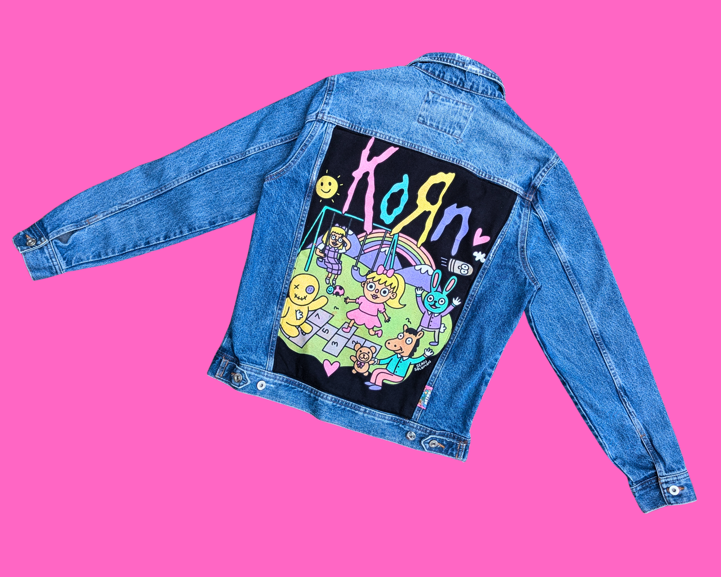 Handmade, Upcycled Korn Denim Jacket Size L