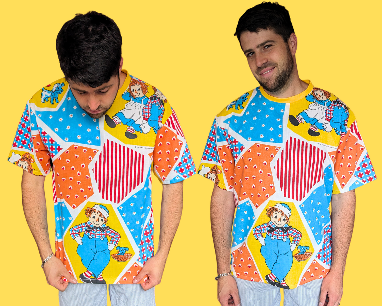 Fait à la main, Upcycled Charlie Brown Drap de lit T-shirt surdimensionné XS - Convient comme une taille M