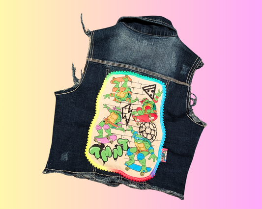 Handmade, Upcycled Teenage Mutant Ninja Turtles Denim Jacket/Vest Size M
