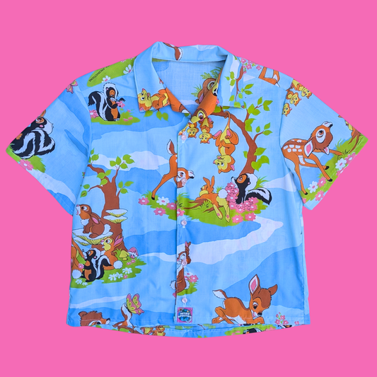 Handmade, Upcycled Walt Disney's Bambi Bedsheet Button Down Shirt Size L