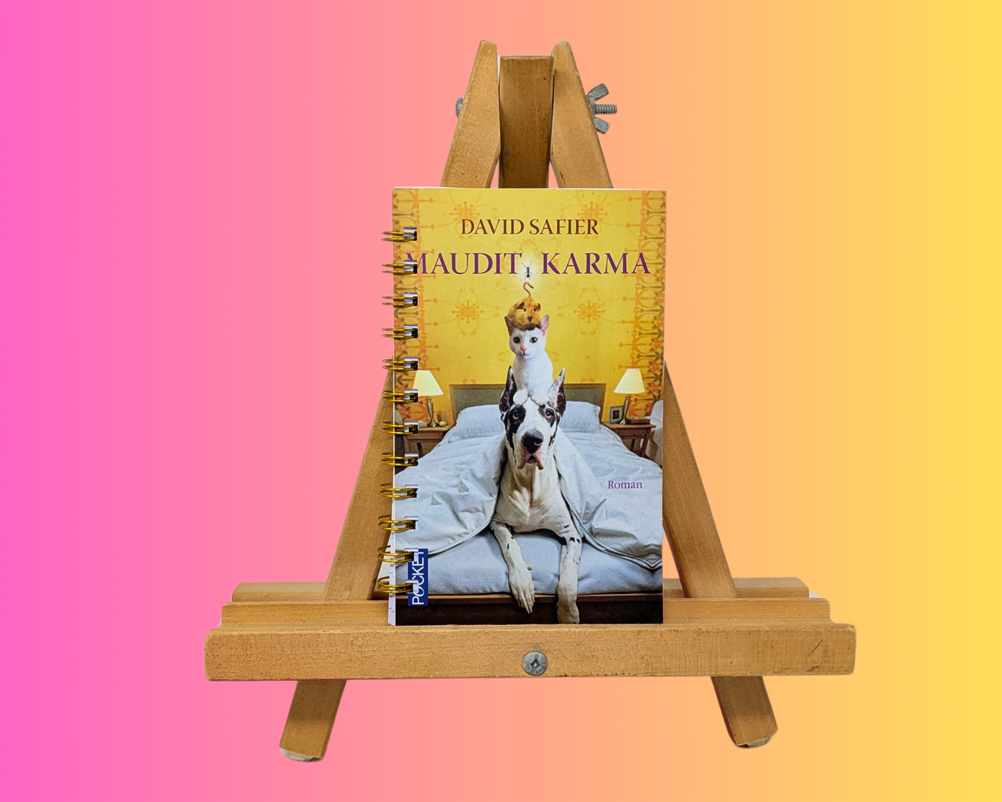 Carnet de notes fait main et recyclé du roman Maudit Karma de David Safier