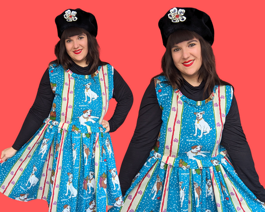 Robe sans manches vintage des années 1990, fabriquée à la main et recyclée, motif Wishbone the Dog, taille L