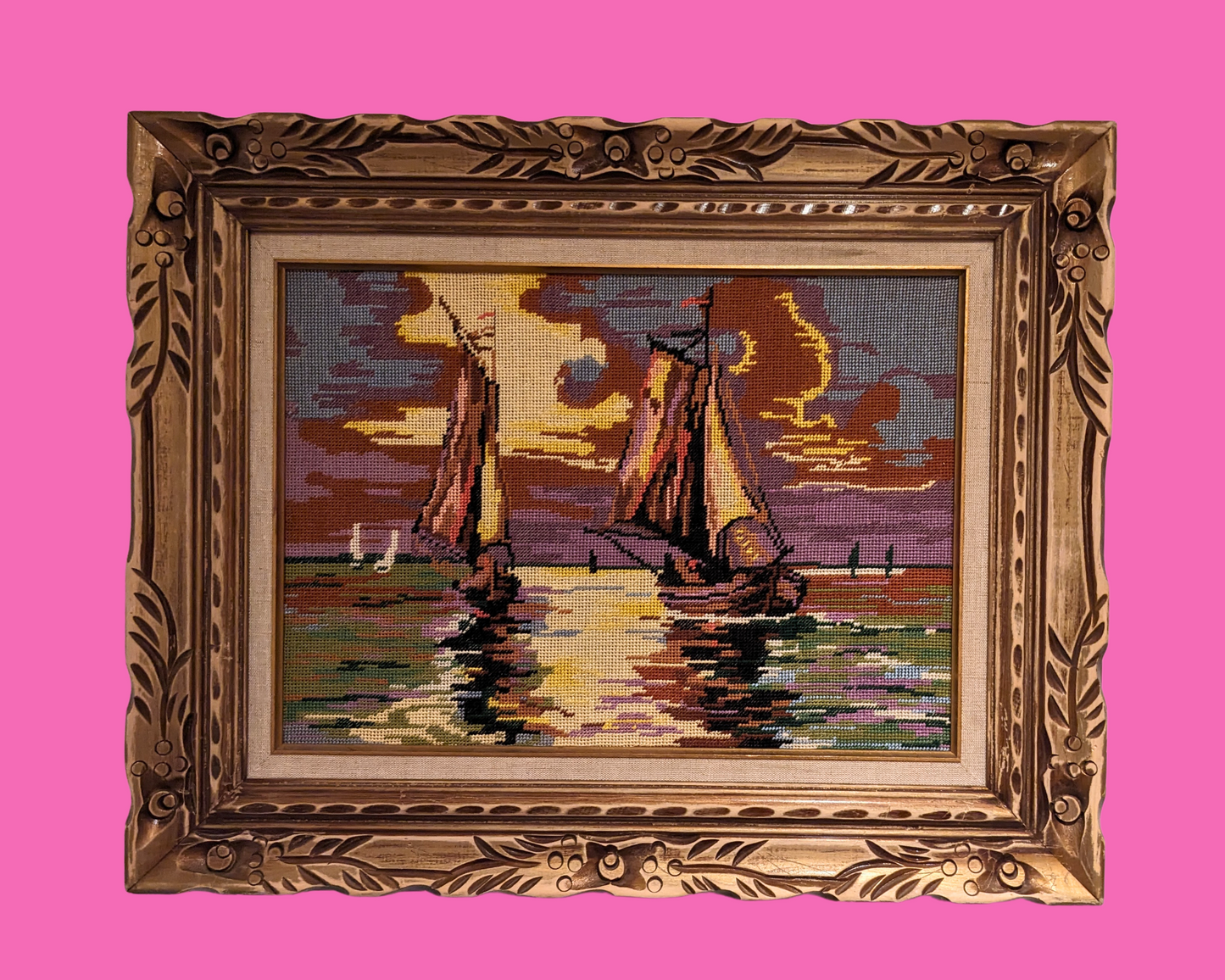 Œuvre d'art vintage encadrée des années 1970