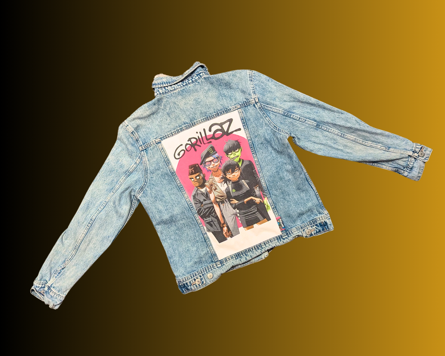 Veste en jean Gorillaz recyclée et faite main, taille L, pour femme