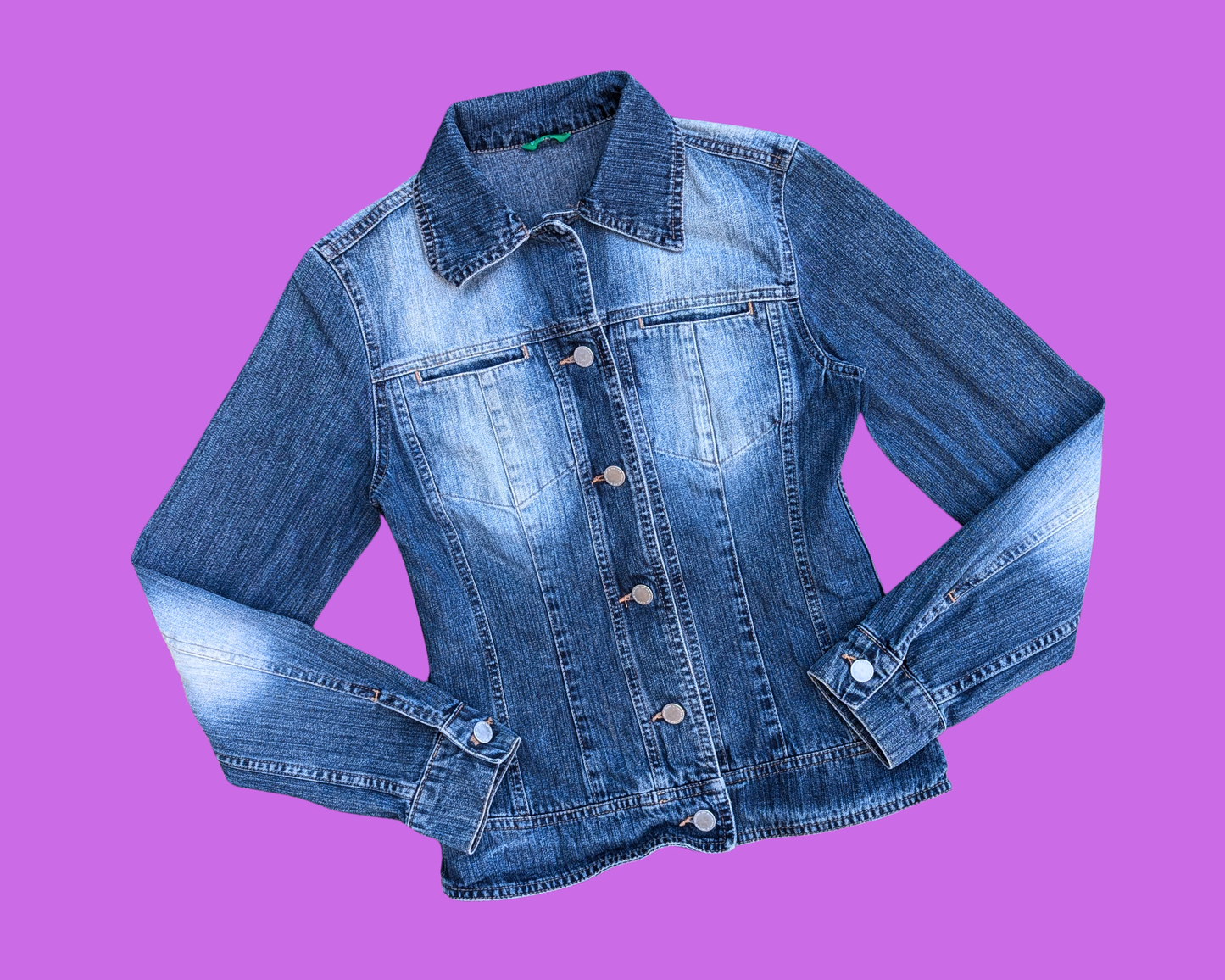 Handmade, Upcycled Bob Ross Denim Jacket Size XS