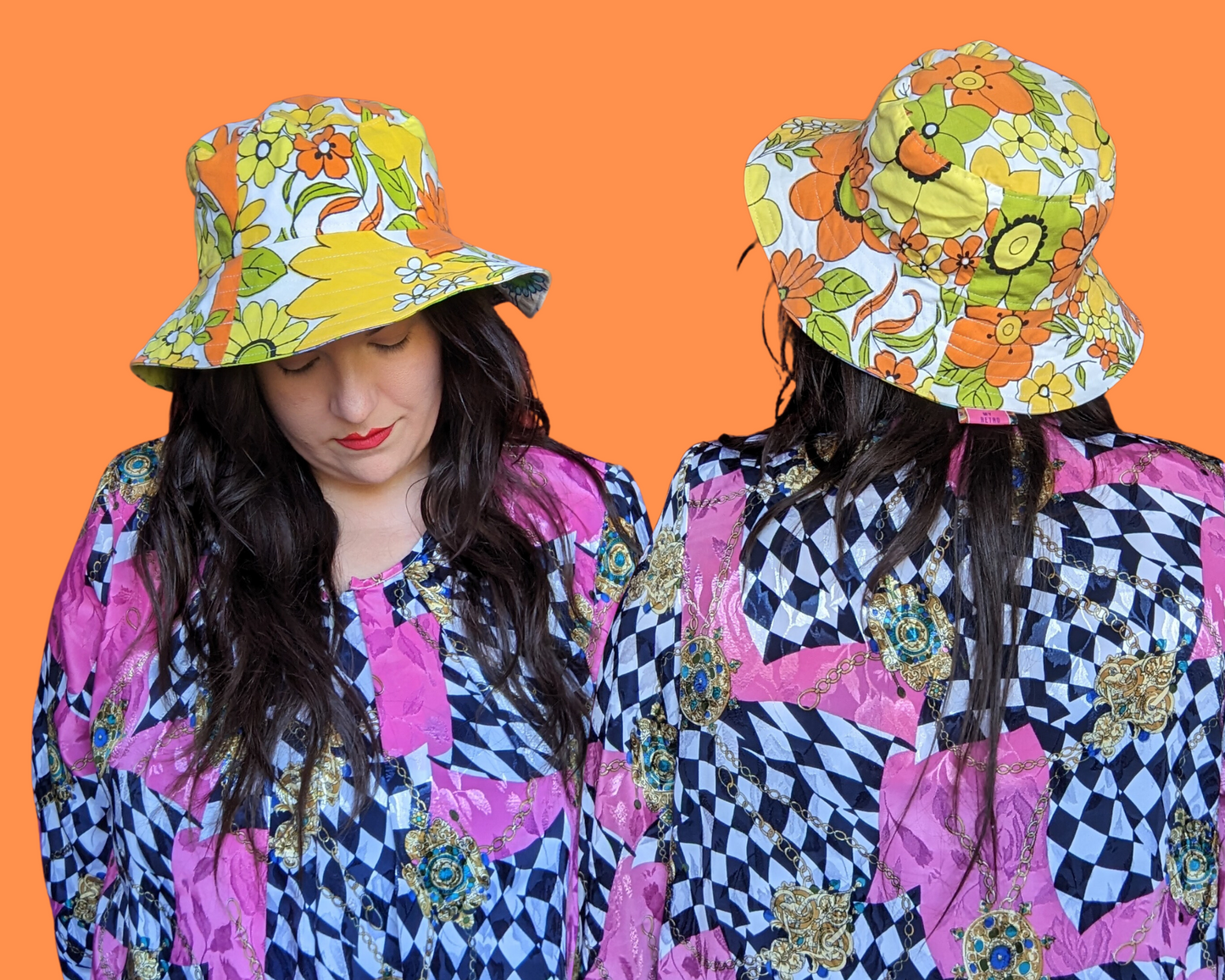 Groovy, Floral Reversible Bucket Hats For Adults Made from Vintage, Upcycled Floral 1960's Bedsheet