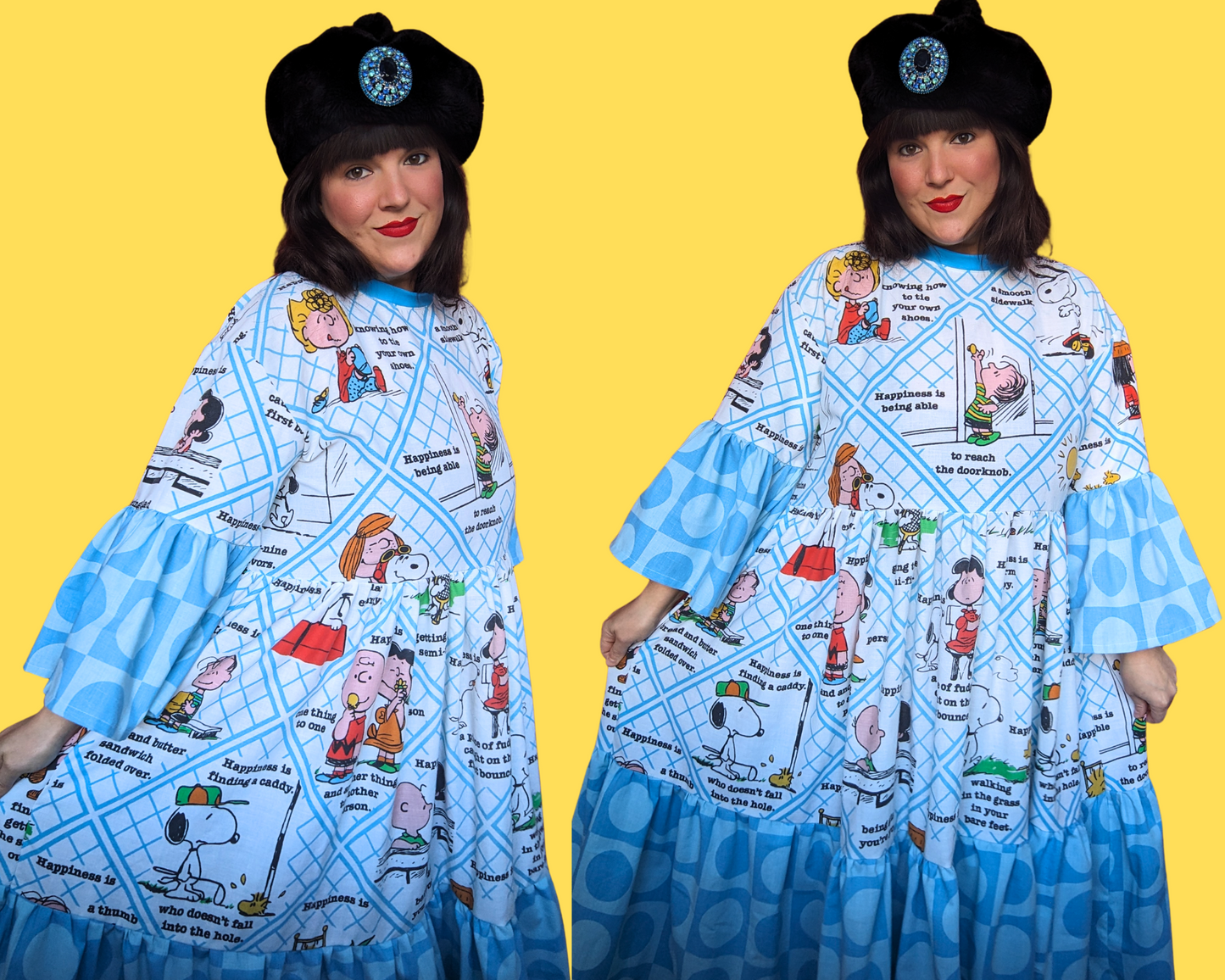 Handmade, Upcycled Vintage 1990's Charlie Brown and Snoopy Bedsheet Maxi Dress Fits Size S-M-L-XL