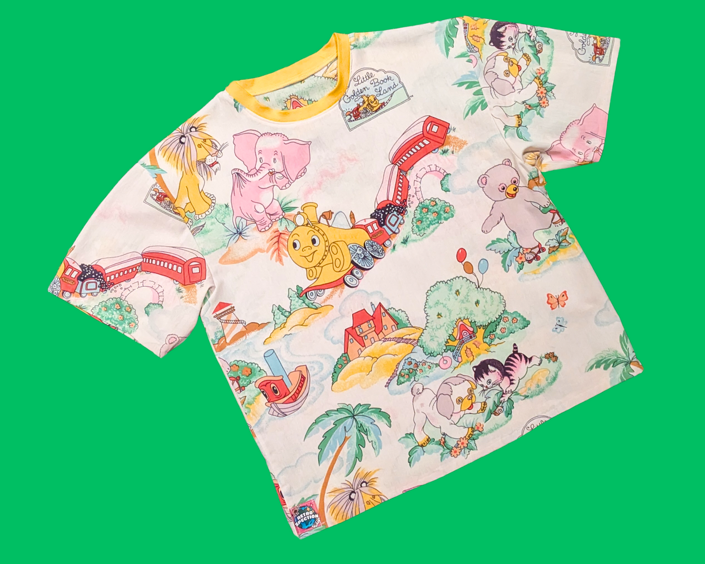 Handmade, Upcycled Little Golden Book Land Bedsheet T-Shirt Size M