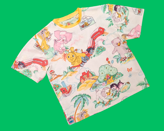 T-shirt drap de lit Little Golden Book Land fait main et recyclé, taille M