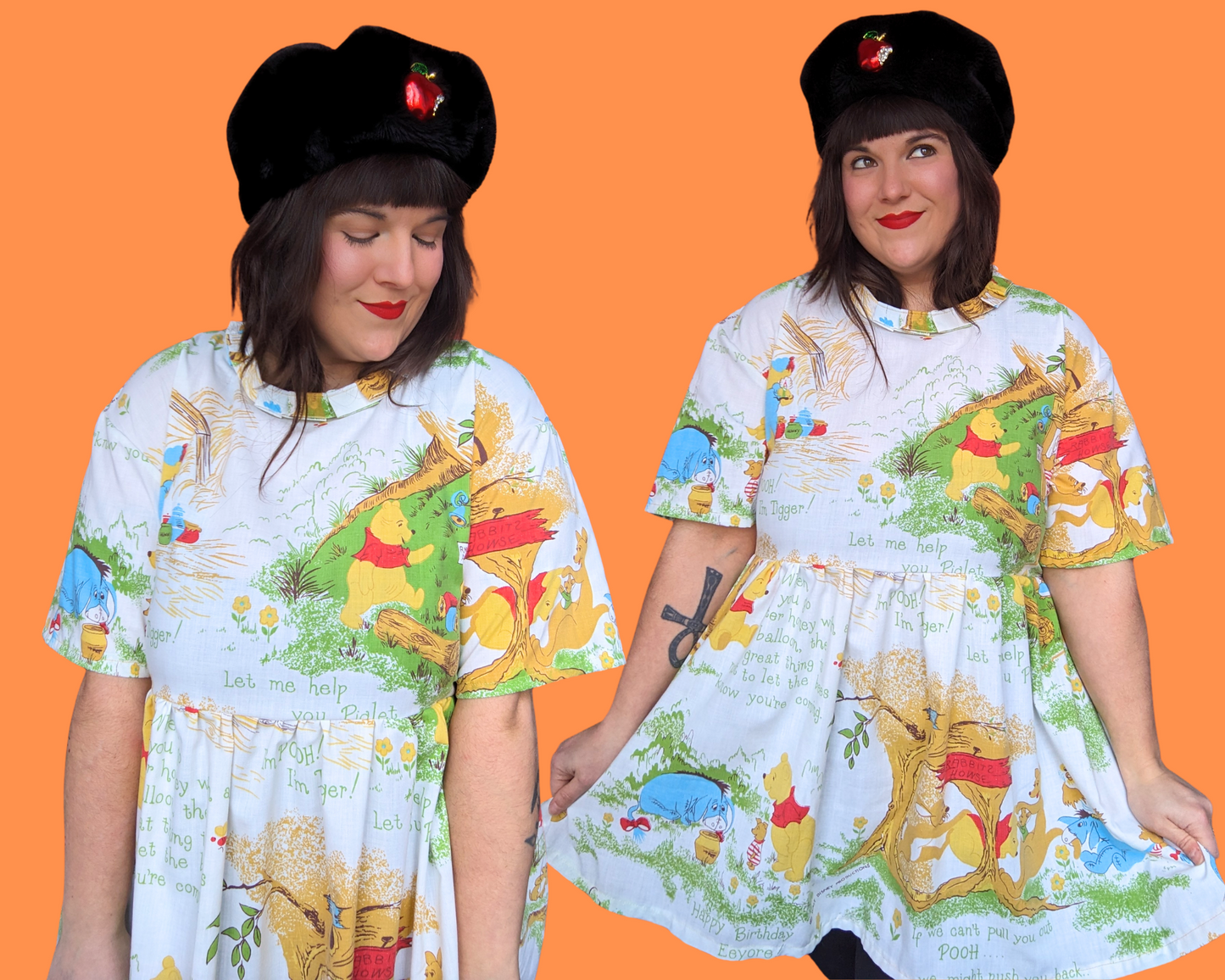 Handmade, Upcycled Walt Disney's Winnie The Pooh Bedsheet T-Shirt Dress Fits S-M-L-XL