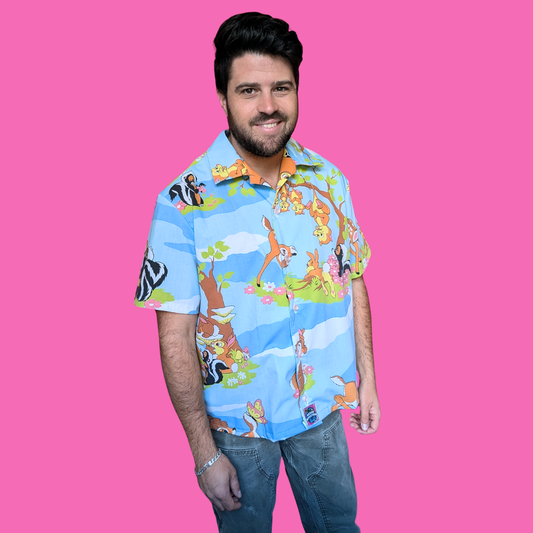 Handmade, Upcycled Walt Disney's Bambi Bedsheet Button Down Shirt Size L