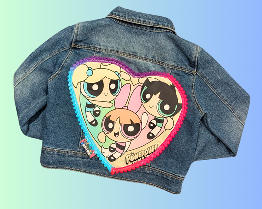 Handmade, Upcycled The Powerpuff Girls Denim Jacket Size 2-3 Years Old