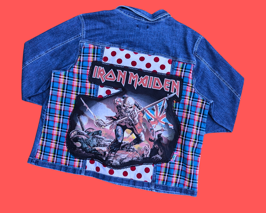 Veste en jean Iron Maiden faite à la main et recyclée, taille 4XL