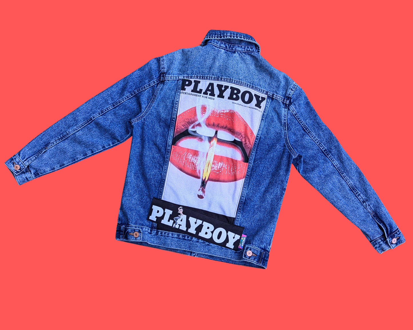Veste en jean Playboy recyclée et faite à la main, taille US 4 (M)