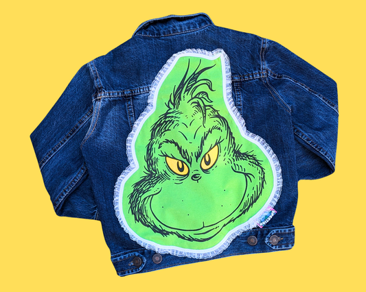 Veste en jean Levi's faite à la main et recyclée Le Grinch qui a volé Noël, taille 6 ans pour enfants