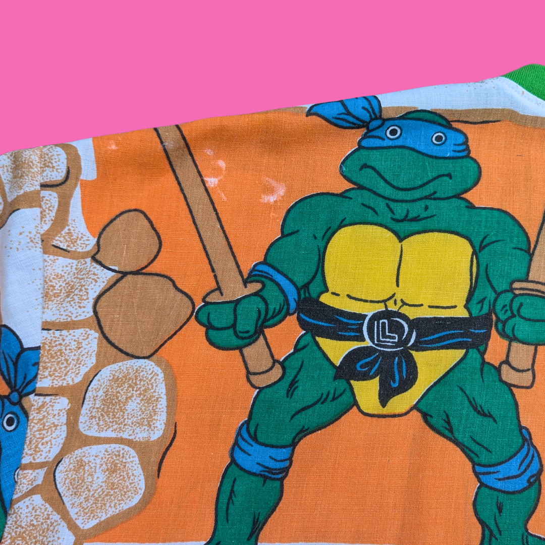 Handmade, Upcycled Teenage Mutant Ninja Turtles Bedsheet T-Shirt Oversized XL, Fitted 2XL